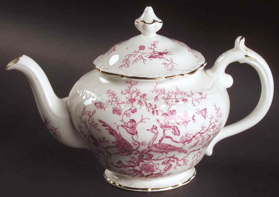 Cairo Pink On White (Raised Edge, Gold) Mini Teapot & Lid by Coalport-1