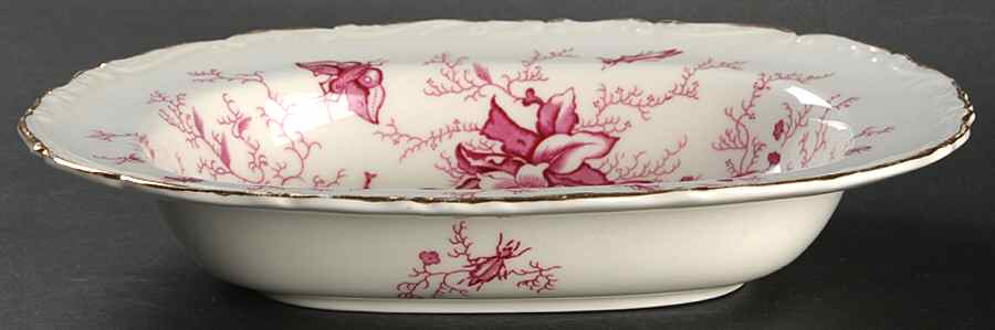 Cairo Pink On White (Raised Edge, Gold) 9" Oval Vegetable Bowl by Coalport-1