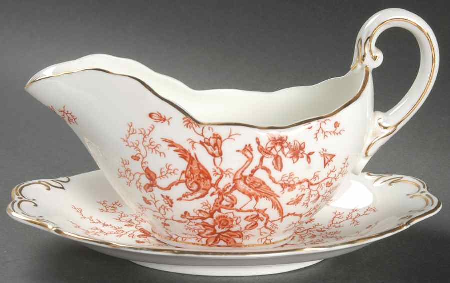 Cairo Rust On White (Not Raised, Gold) Gravy Boat & Underplate by Coalport-1