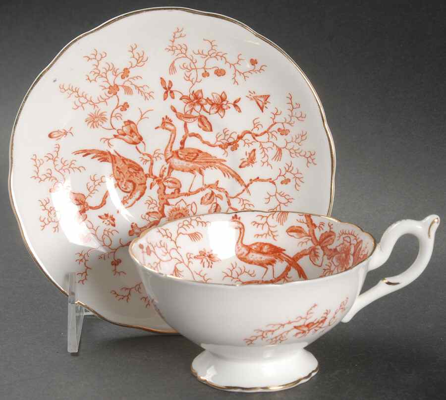 Cairo Rust On White (Not Raised, Gold) Footed Cup & Saucer Set by Coalport-1
