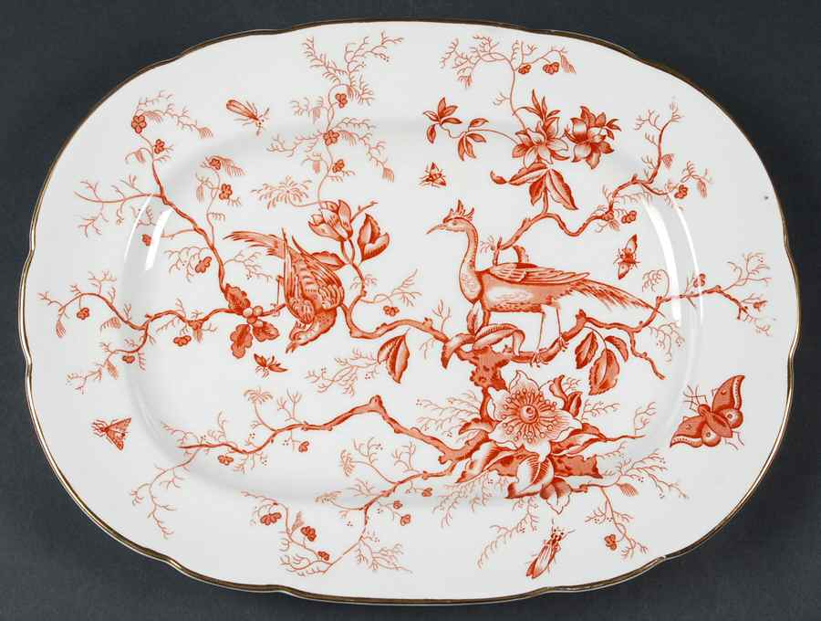 Cairo Rust On White (Not Raised, Gold) 12" Oval Serving Platter by Coalport-1
