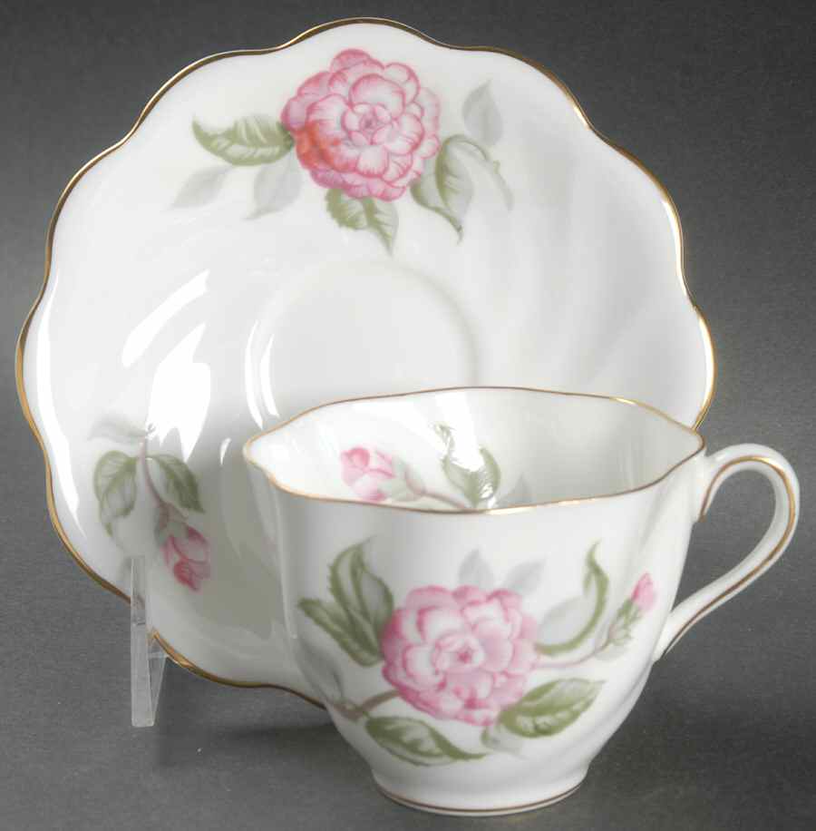 Camellia (Gold Trim) Flat Cup & Saucer Set by Coalport-1
