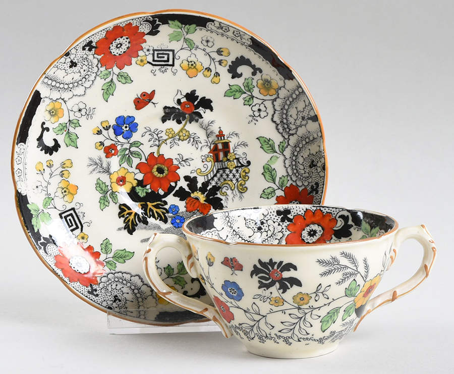 Canton (Cream) Flat Bouillon Cup & Saucer by Coalport-1