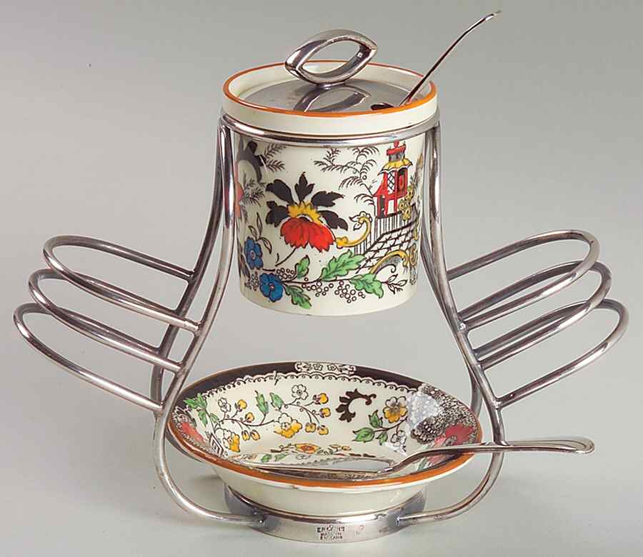 Canton (Cream) Toast Server W/Jam Jelly, Butter & Metal Stand by Coalport-1