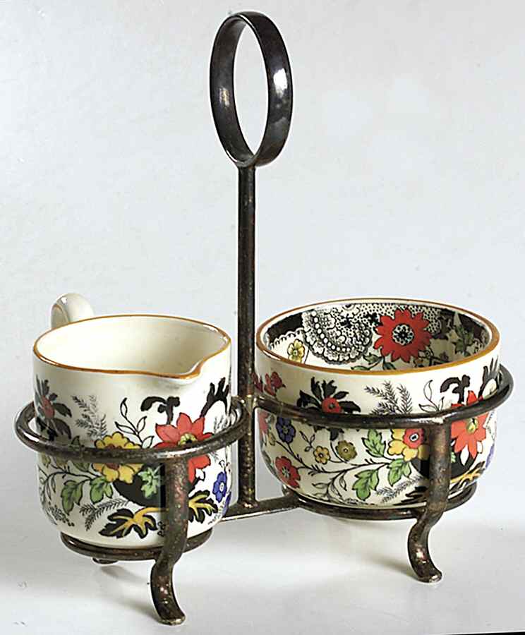 Canton (Cream) Mini Creamer & Sugar W/Metal Stand by Coalport-1