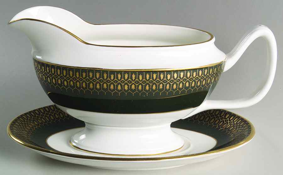 Chateau Green (Smooth Edge) Gravy Boat & Underplate by Coalport-1