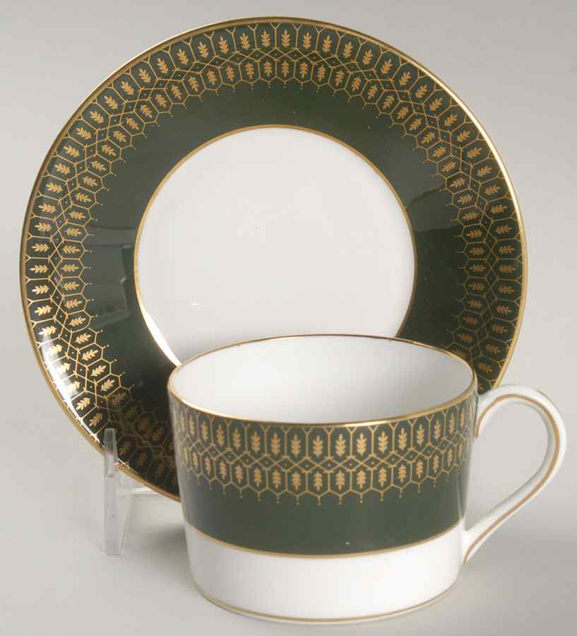 Chateau Green (Smooth Edge) Flat Cup & Saucer Set by Coalport-1