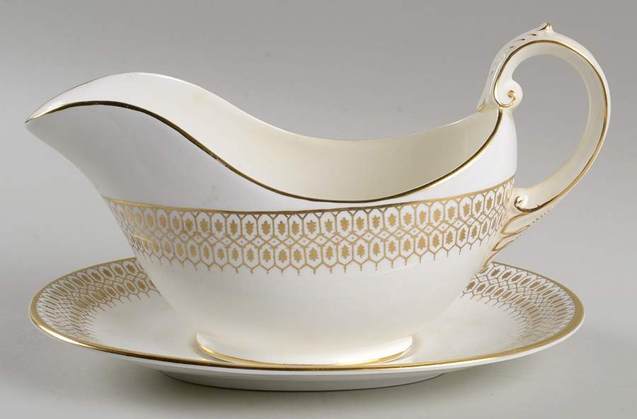 Chateau Gold and White Gravy Boat & Underplate by Coalport-1