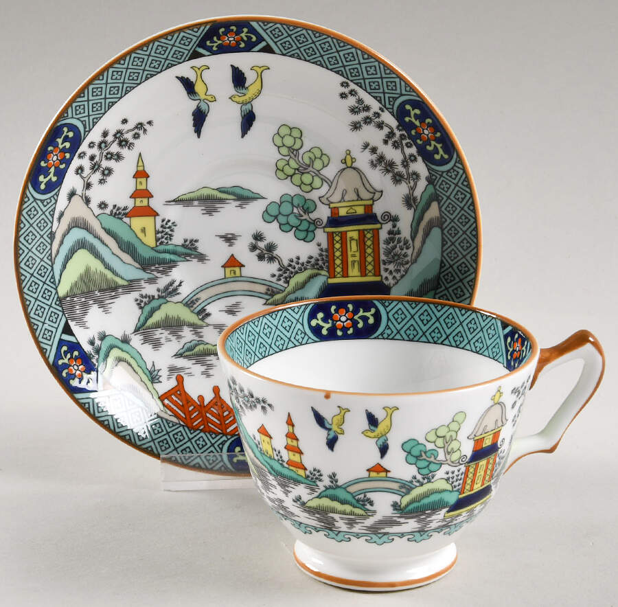 Chinese Willow Footed Cup & Saucer Set by Coalport-1