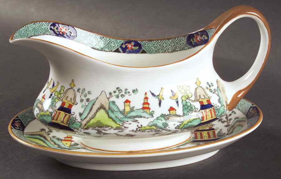 Chinese Willow Gravy Boat & Underplate by Coalport-1