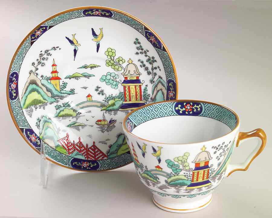Chinese Willow Footed Cup & Saucer Set by Coalport-1