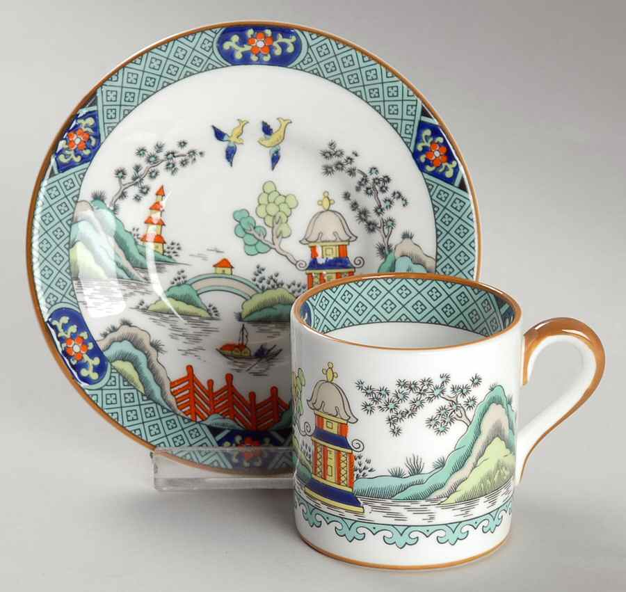 Chinese Willow Flat Demitasse Cup & Saucer Set by Coalport-1