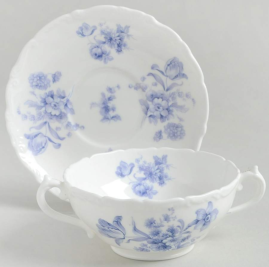 Divinity Blue Footed Cream Soup Bowl & Saucer Set by Coalport-1