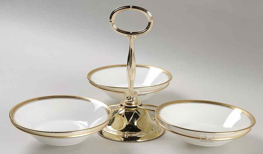 Elite Gold 7" x 12" 3-Part Relish & Metal Stand (FR) HC by Coalport-1