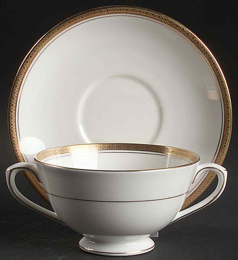 Elite Gold Footed Cream Soup Bowl & Saucer Set by Coalport-1