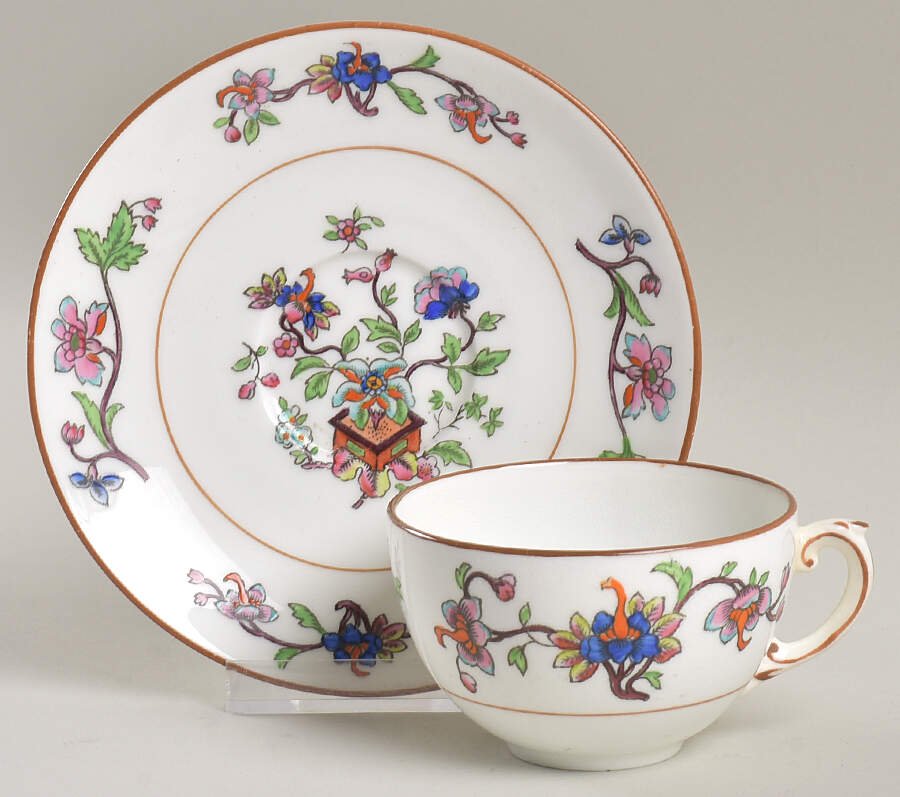 Flower Pot (Brown Trim, Smooth) Flat Cup & Saucer Set by Coalport-1