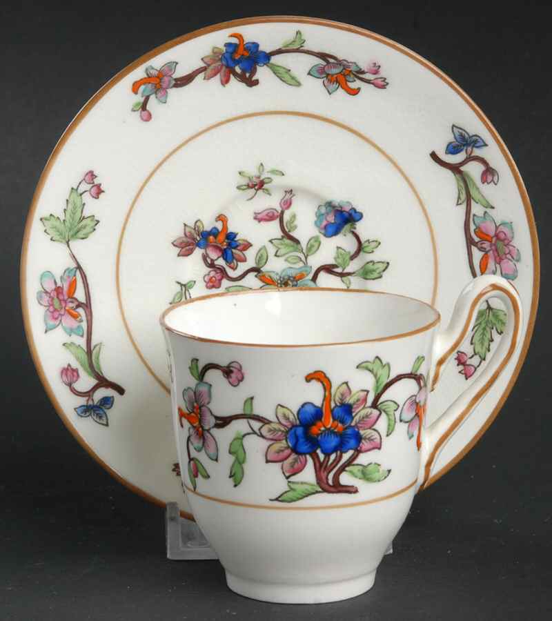 Flower Pot (Brown Trim, Smooth) Footed Demitasse Cup & Saucer Set by Coalport-1