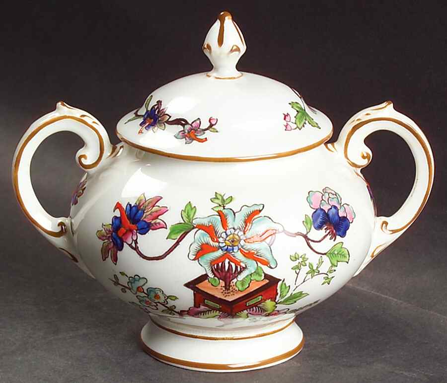 Flower Pot (Brown Trim, Smooth) Sugar Bowl & Lid by Coalport-1