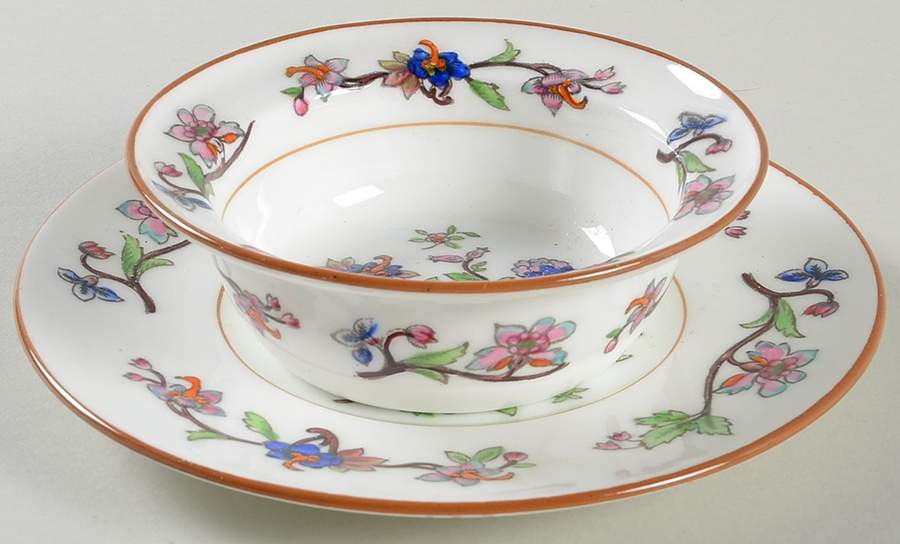 Flower Pot (Brown Trim, Smooth) Ramekin & Saucer Set by Coalport-1