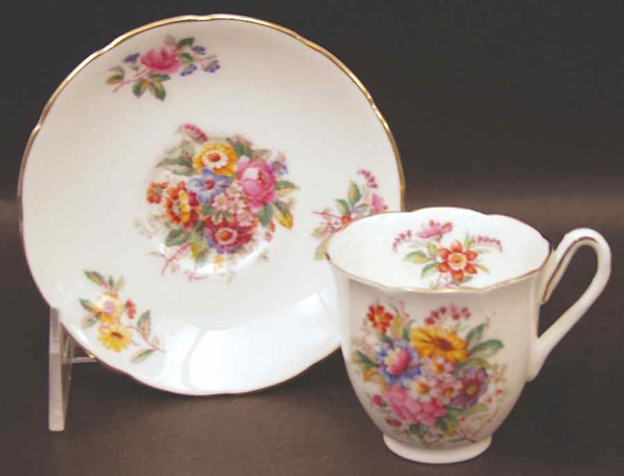 Fragrance (9054, Not Raised, Scalloped) Footed Demitasse Cup & Saucer Set by Coalport-1