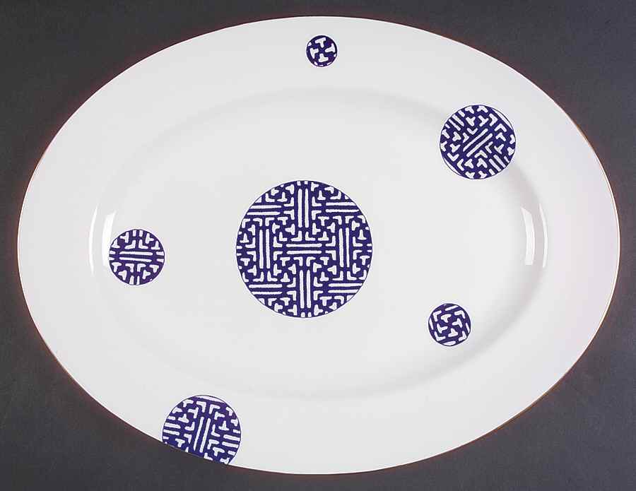 Fretwork Blue (Canton) 15" Oval Serving Platter by Coalport-1