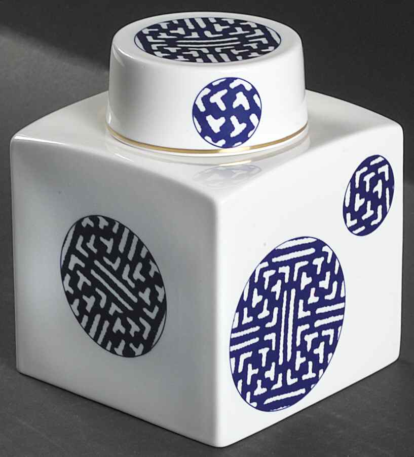 Fretwork Blue (Canton) Tea Caddy & Lid by Coalport-1