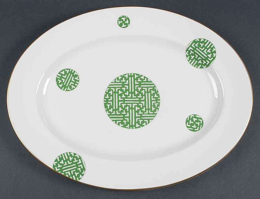 Fretwork Green (Shanghai) 15" Oval Serving Platter by Coalport-1