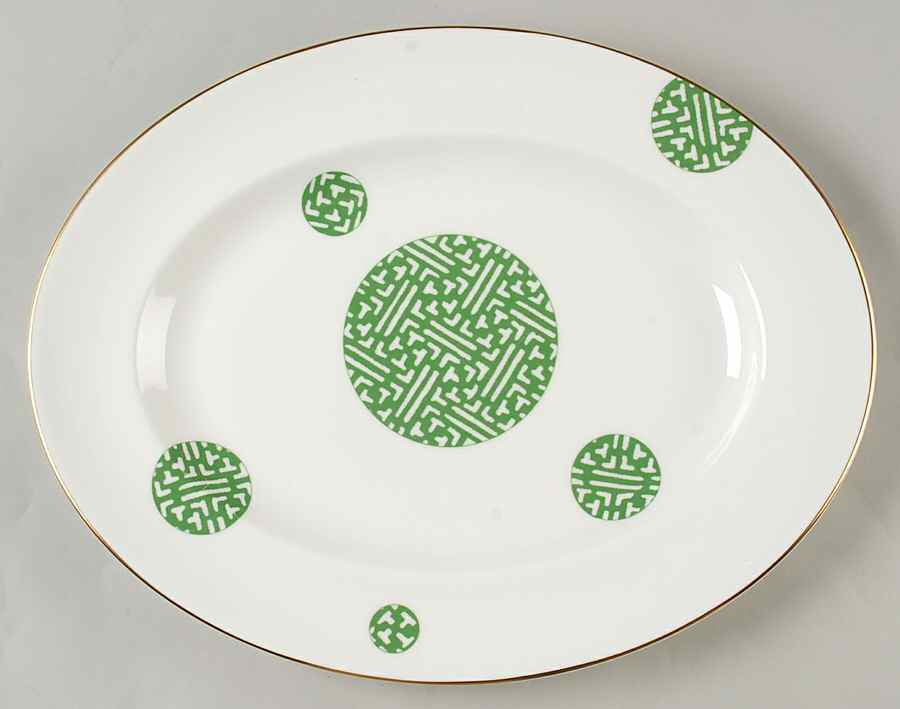 Fretwork Green (Shanghai) 14" Oval Serving Platter by Coalport-1