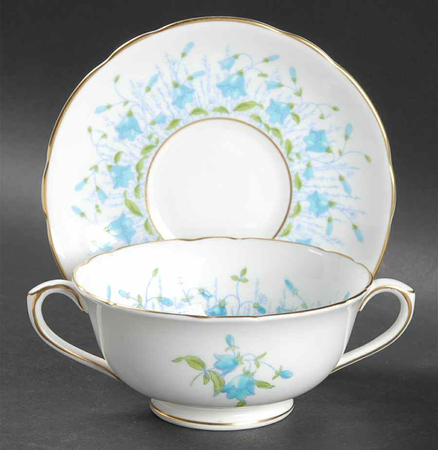 Harebell Turquoise Footed Cream Soup Bowl & Saucer Set by Coalport-1