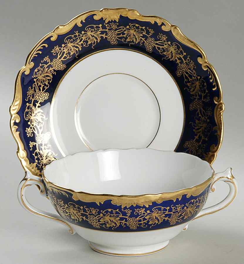 Hazelton Cobalt Blue Footed Cream Soup Bowl & Saucer Set by Coalport-1