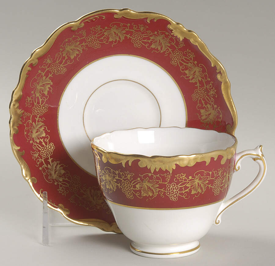 Hazelton Maroon Footed Cup & Saucer Set by Coalport-1