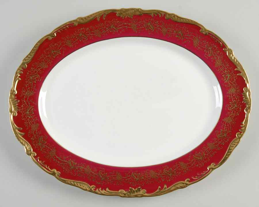 Hazelton Maroon 13" Oval Serving Platter by Coalport-1