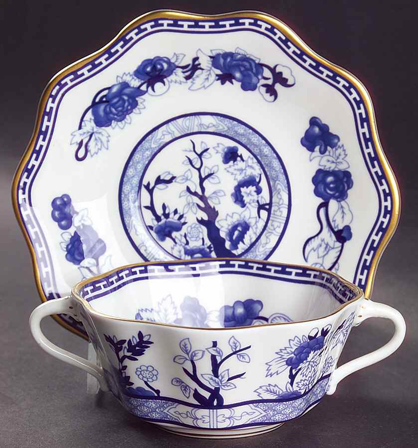Indian Tree Blue Flat Cream Soup Bowl & Saucer Set by Coalport-1