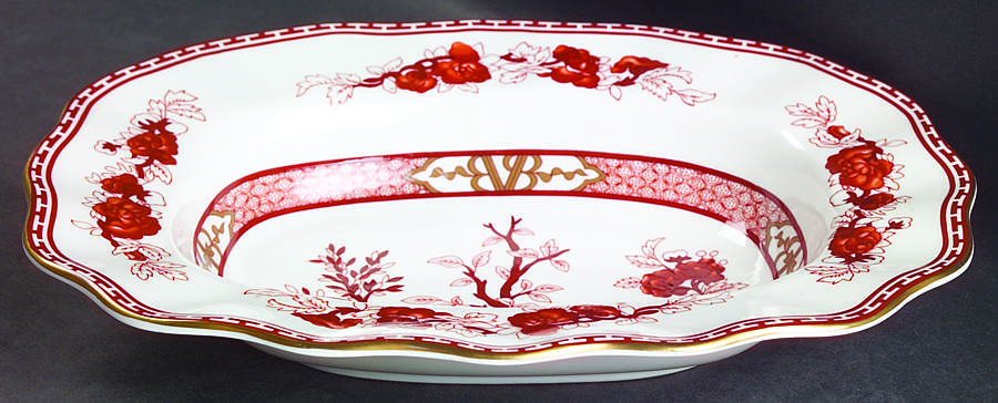 Indian Tree Coral (Scalloped) 10" Oval Vegetable Bowl by Coalport-1