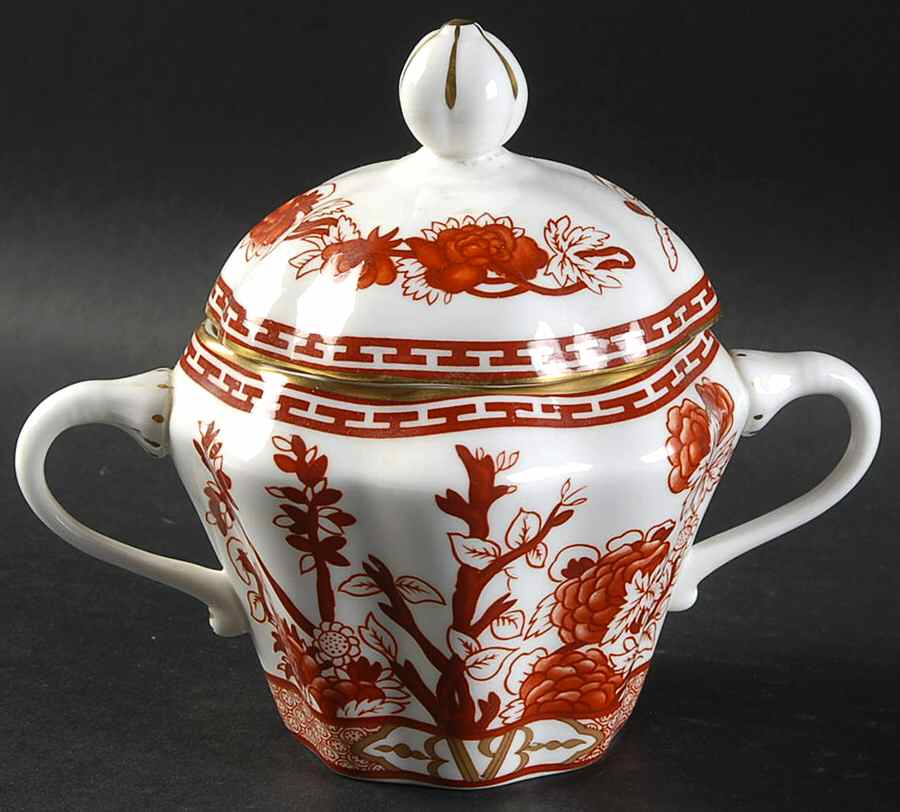 Indian Tree Coral (Scalloped) Sugar Bowl & Lid by Coalport-1