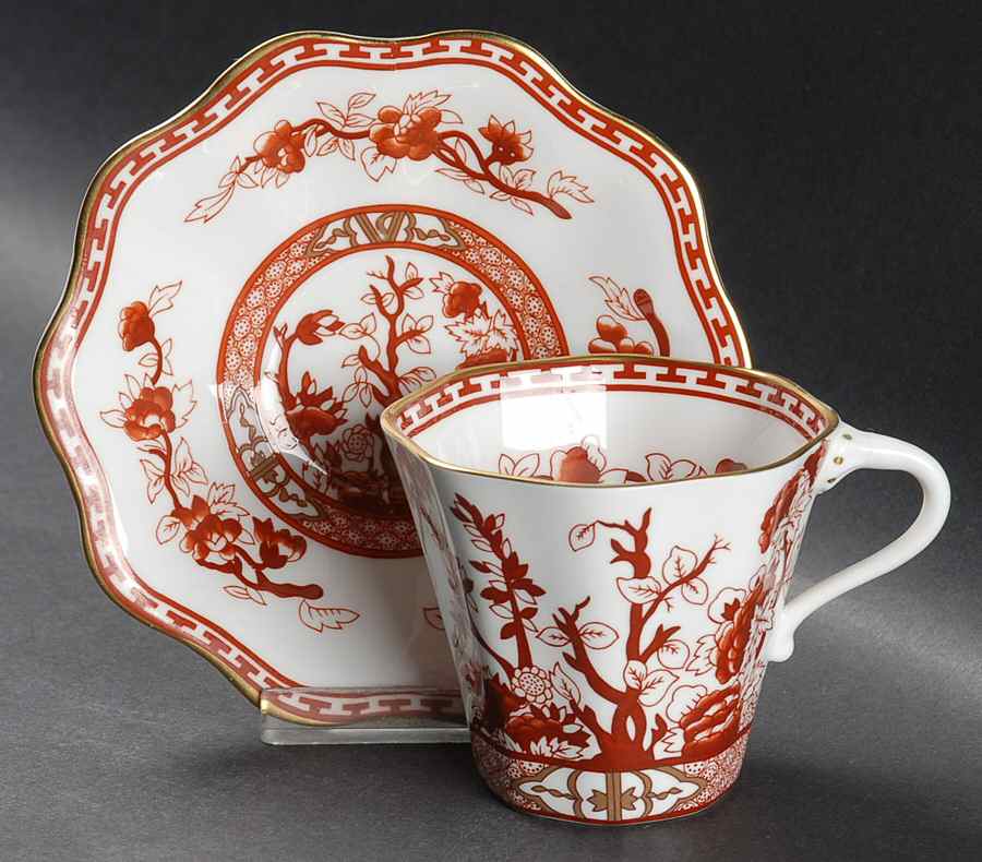 Indian Tree Coral (Scalloped) Flat Cup & Saucer Set by Coalport-1