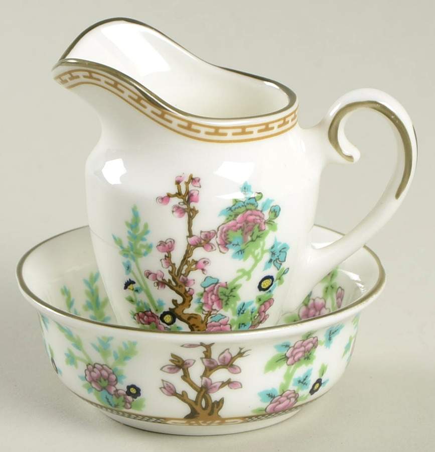 Indian Tree Multicolor (Smooth Edge) Miniature Pitcher and Bowl Set by Coalport-1