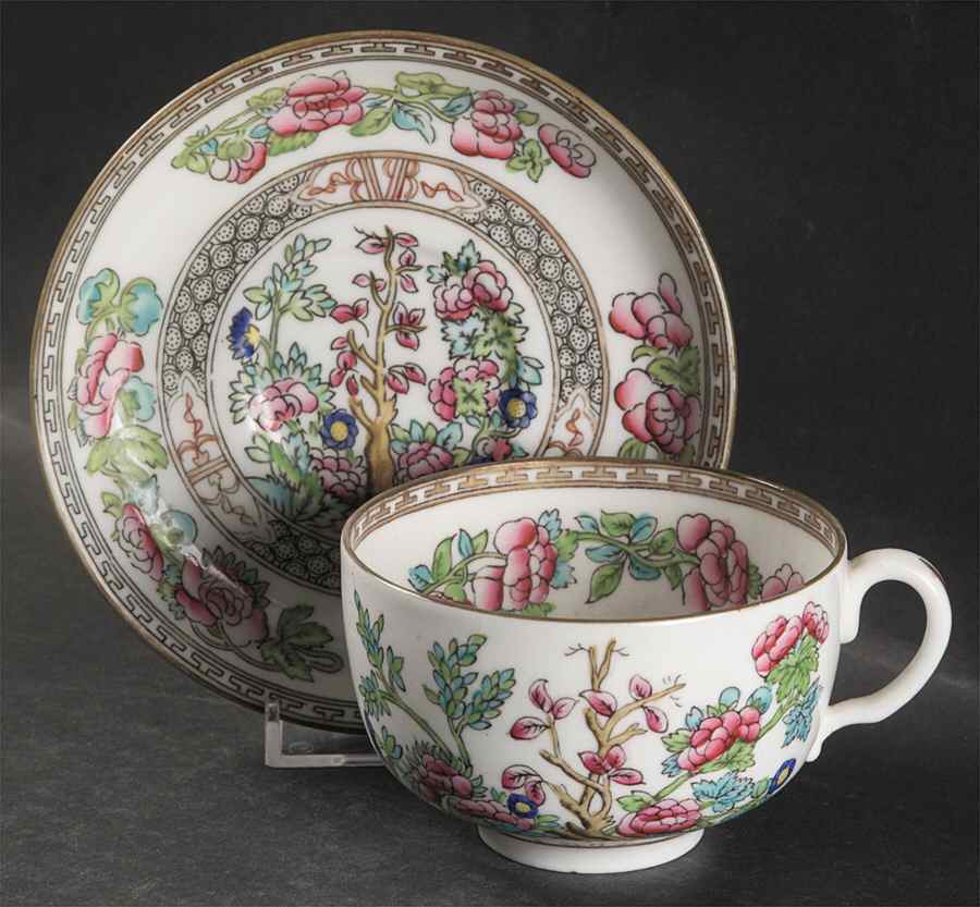 Indian Tree Multicolor (Smooth Edge) Flat Cup & Saucer Set by Coalport-1