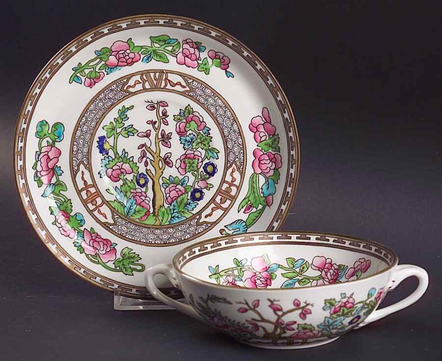 Indian Tree Multicolor (Smooth Edge) Flat Cream Soup Bowl & Saucer Set by Coalport-1
