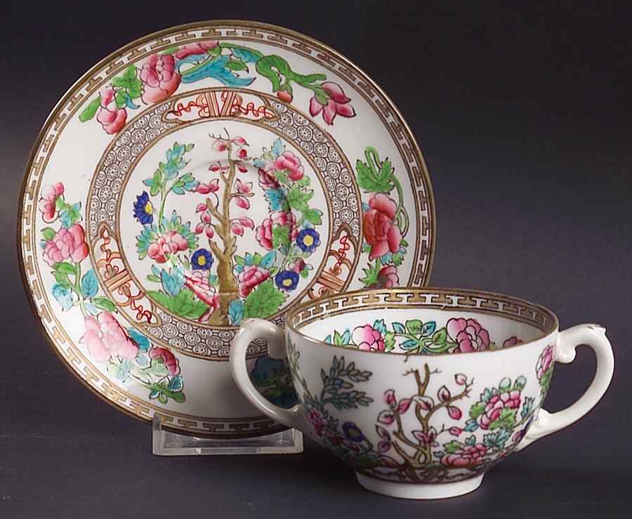 Indian Tree Multicolor (Smooth Edge) Flat Bouillon Cup & Saucer by Coalport-1