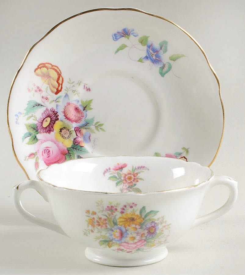Junetime Footed Cream Soup Bowl & Saucer Set by Coalport-1