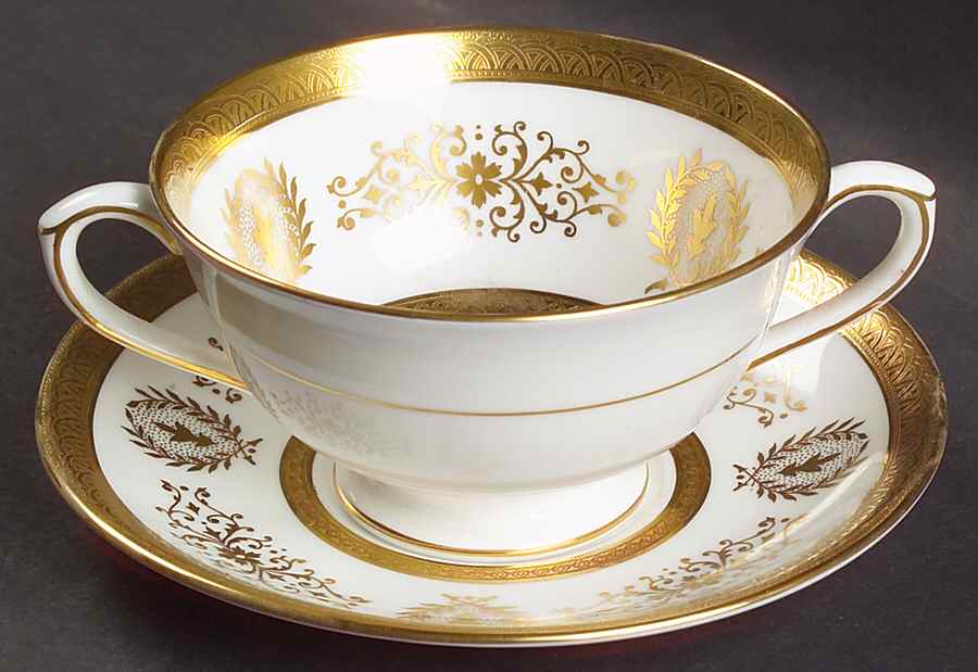 Lady Anne Gold Footed Cream Soup Bowl & Saucer Set by Coalport-1