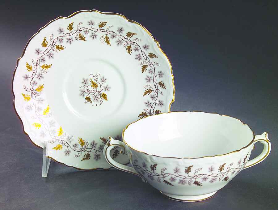 Minerva White (Raised Edge) Footed Cream Soup Bowl & Saucer Set by Coalport-1