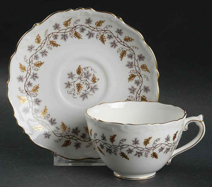 Minerva White (Raised Edge) Footed Cup & Saucer Set by Coalport-1