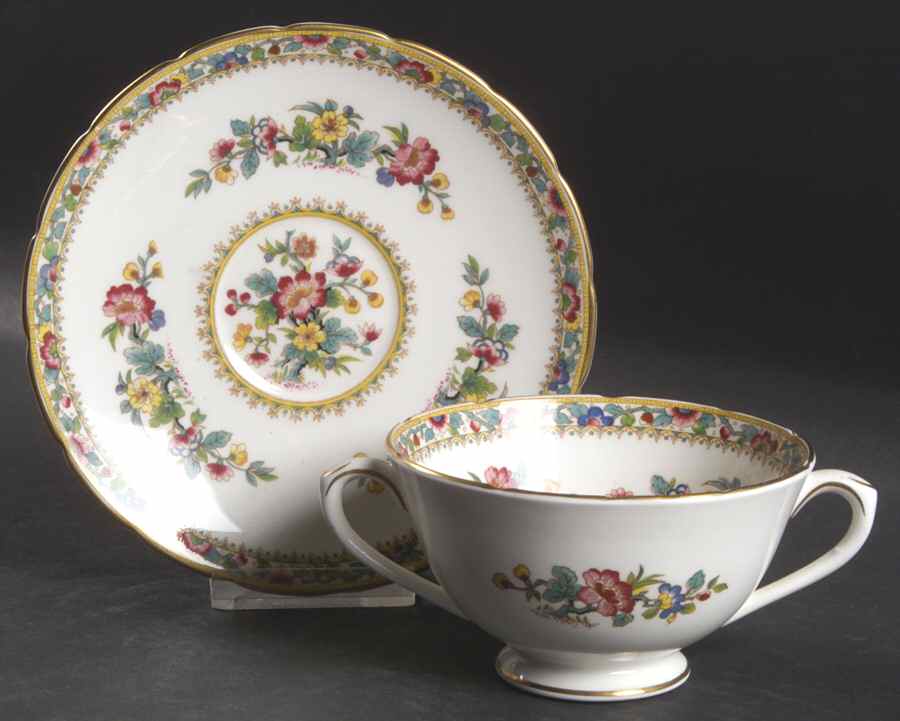 Ming Rose Footed Cream Soup Bowl & Saucer Set by Coalport-1