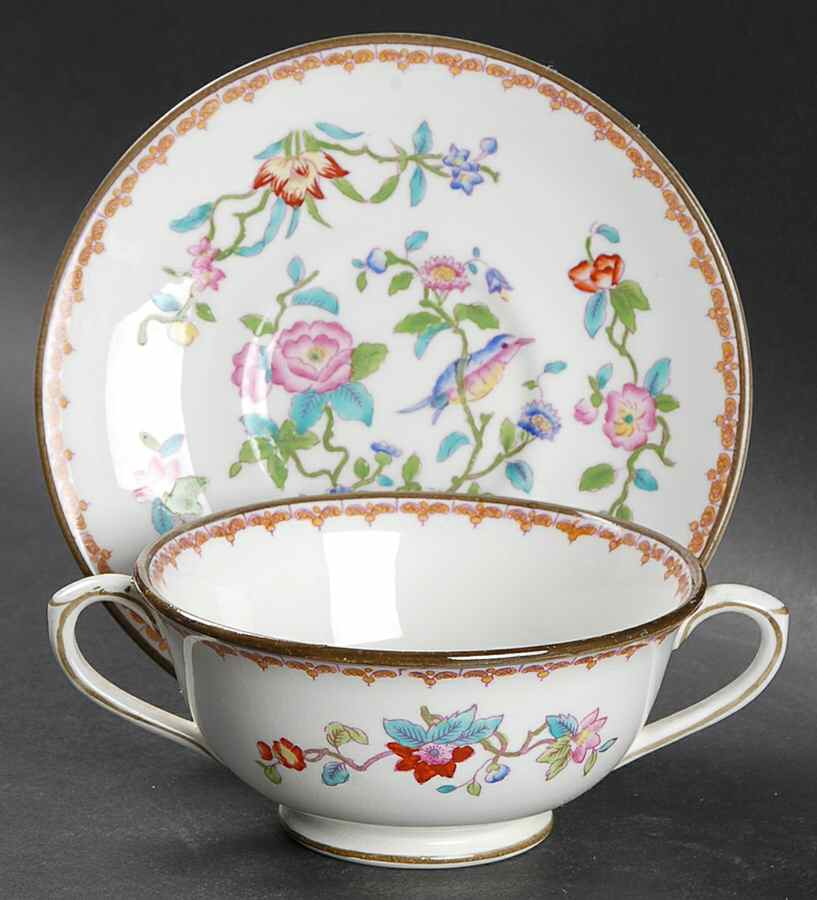 Pembroke (Smooth Edge) Footed Cream Soup Bowl & Saucer Set by Coalport-1