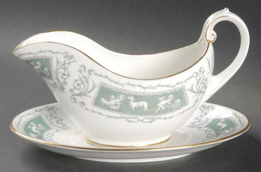 Revelry Green (Smooth) Gravy Boat & Underplate by Coalport-1