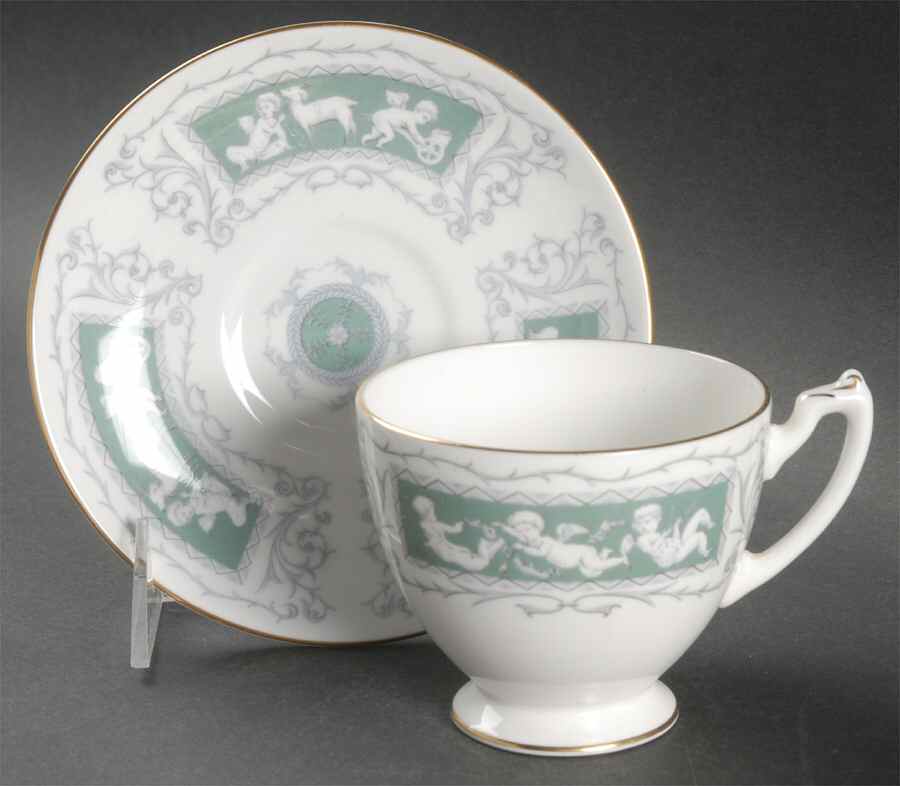 Revelry Green (Smooth) Footed Cup & Saucer Set by Coalport-1