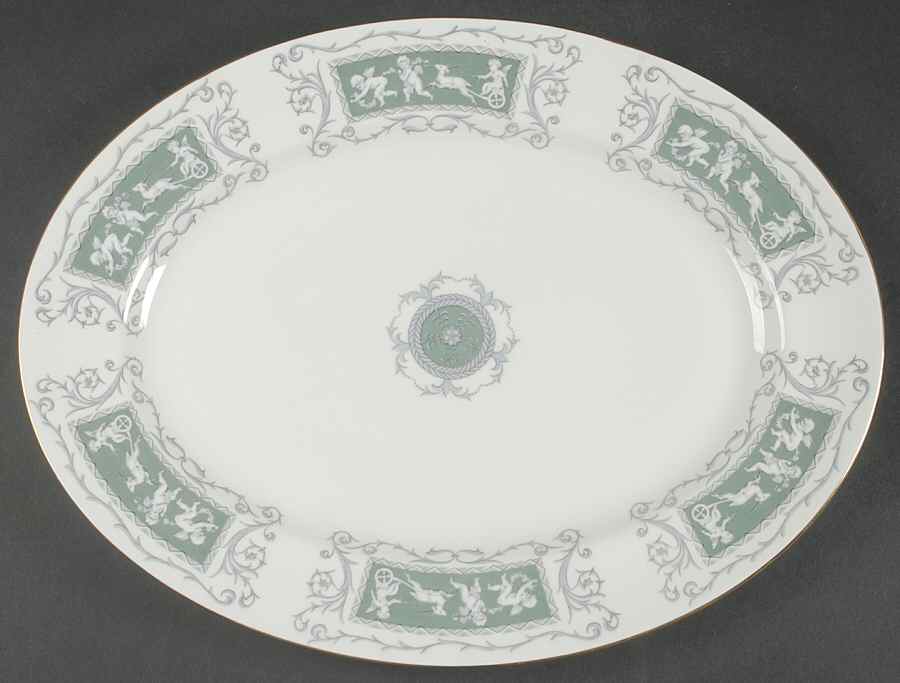 Revelry Green (Smooth) 15" Oval Serving Platter by Coalport-1