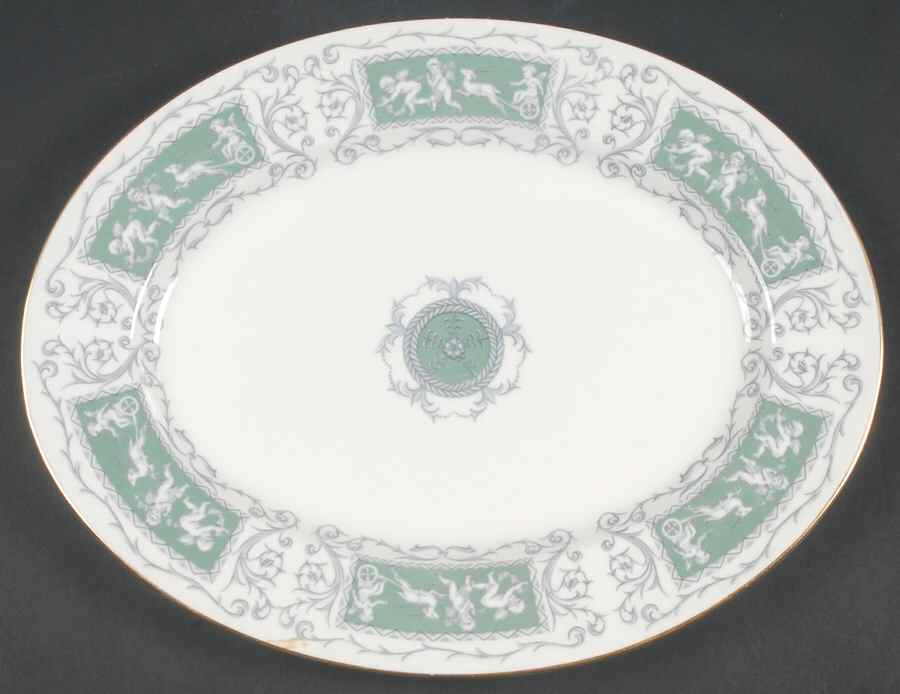 Revelry Green (Smooth) 13" Oval Serving Platter by Coalport-1